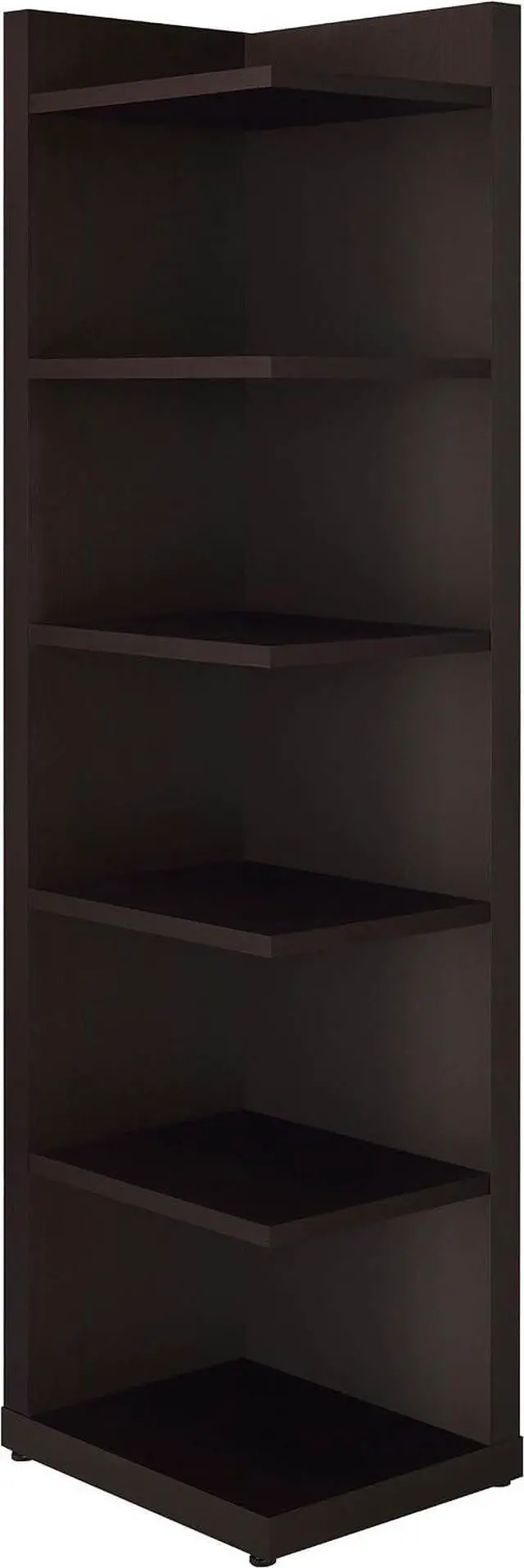 Alt view image 4 of 7 - Coaster Home Furnishings - Alder - Engineered Wood - 6-Shelf Tall Corner Bookcase with Leveling Glides, Modern Design, Transitional Style - Living Room and Home Office - 71-Inch - Cappuccino - 800270