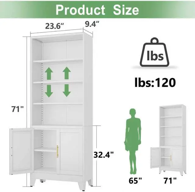 Alt view image 2 of 7 - Tall Bookshelf with Doors and 2 Doors, 6-Tier Bookcase Cabinet, Modern Cube Storage Organizer for Studyroom, Classroom Livingroom, Bedroom (White)