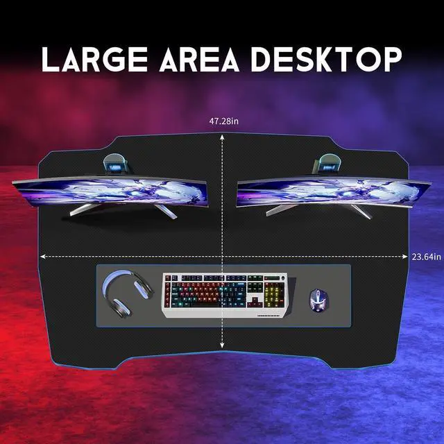 Alt view image 3 of 7 - Gaming Desk 47 Inch Z Shaped Computer Table Ergonomic Office Desk with Headphone Hook, Blue
