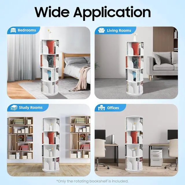 Alt view image 7 of 7 - Rotating Bookshelf, 4 Tier Spinning Bookcase with Baffle, Revolving 360 Book Shelf Vertical Turning Round Storage Bookshelf, Book Shelf Organizer for Bedroom, Living Room, Office Study Rooms Etc