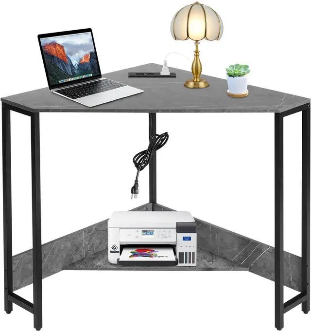Main image of Corner Computer Desk, Triangle Computer Desk Small Space Industrial Computers Desks with USB Ports & Power Outlet for Home Office, Workstation, Living Room, Bedroom (Gray)