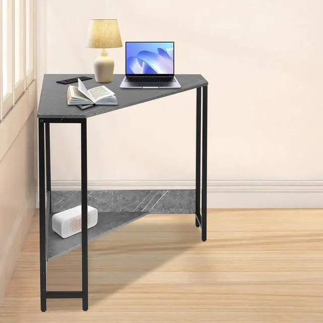 Alt view image 4 of 7 - Corner Computer Desk, Triangle Computer Desk Small Space Industrial Computers Desks with USB Ports & Power Outlet for Home Office, Workstation, Living Room, Bedroom (Gray)