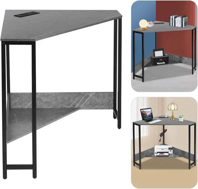 Alt view image 5 of 7 - Corner Computer Desk, Triangle Computer Desk Small Space Industrial Computers Desks with USB Ports & Power Outlet for Home Office, Workstation, Living Room, Bedroom (Gray)