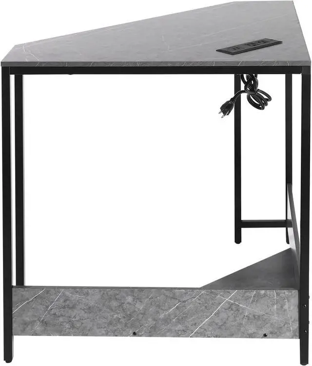 Alt view image 7 of 7 - Corner Computer Desk, Triangle Computer Desk Small Space Industrial Computers Desks with USB Ports & Power Outlet for Home Office, Workstation, Living Room, Bedroom (Gray)