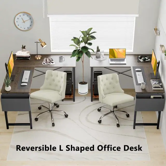 Alt view image 4 of 6 - L Shaped Gaming Desk 49" Black Home Office,Bedroom Computer Table for Study Standing Executive Desk with CPU Storage Shelf & Side Bag Grey