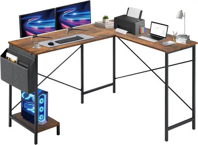 Alt view image 3 of 6 - L Shaped Gaming Desk 49" Black Home Office,Bedroom Computer Table for Study Standing Executive Desk with CPU Storage Shelf & Side Bag Rustic