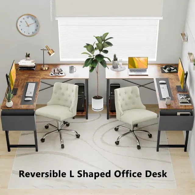 Alt view image 4 of 6 - L Shaped Gaming Desk 49" Black Home Office,Bedroom Computer Table for Study Standing Executive Desk with CPU Storage Shelf & Side Bag Rustic