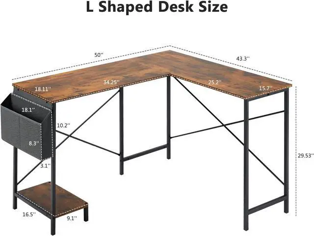Alt view image 2 of 6 - L Shaped Gaming Desk 49" Black Home Office,Bedroom Computer Table for Study Standing Executive Desk with CPU Storage Shelf & Side Bag Rustic