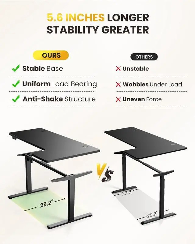 Alt view image 2 of 7 - L-Shaped Standing Desk - 55 Inch Adjustable Corner Desk, Electric Sit-Stand Computer Table with Memory Controller for Home Office