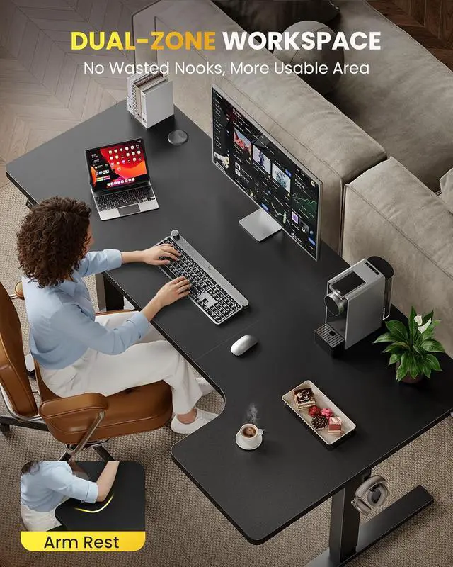 Alt view image 4 of 7 - L-Shaped Standing Desk - 55 Inch Adjustable Corner Desk, Electric Sit-Stand Computer Table with Memory Controller for Home Office