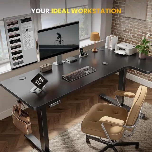 Alt view image 5 of 7 - L-Shaped Standing Desk - 55 Inch Adjustable Corner Desk, Electric Sit-Stand Computer Table with Memory Controller for Home Office