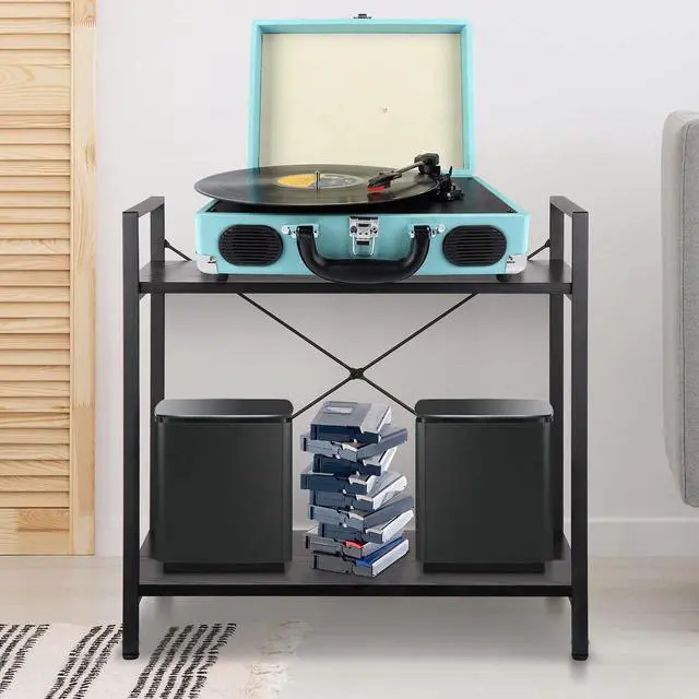 Alt view image 3 of 7 - 2 Tier Small Bookshelf for Small Space,Industrial Shelving Unit for Bedroom, Living Room and Home Office, Black