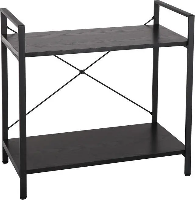 Alt view image 4 of 7 - 2 Tier Small Bookshelf for Small Space,Industrial Shelving Unit for Bedroom, Living Room and Home Office, Black