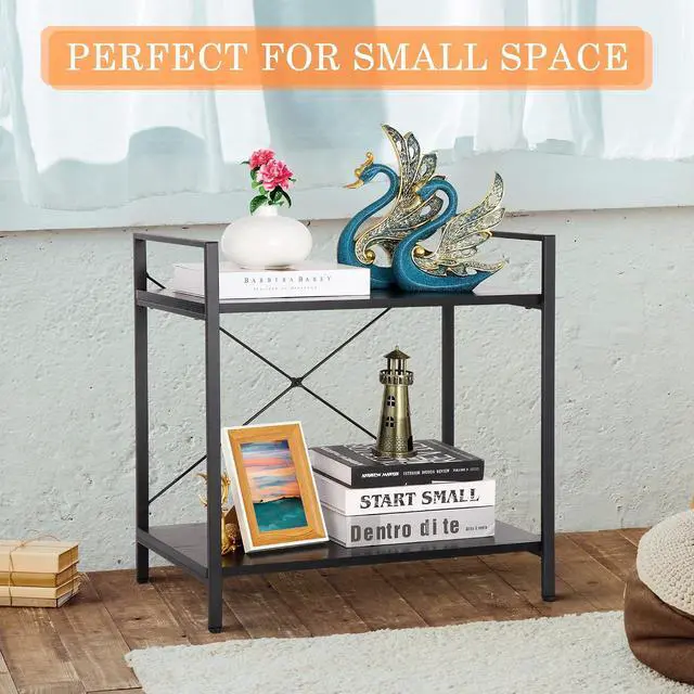 Alt view image 5 of 7 - 2 Tier Small Bookshelf for Small Space,Industrial Shelving Unit for Bedroom, Living Room and Home Office, Black