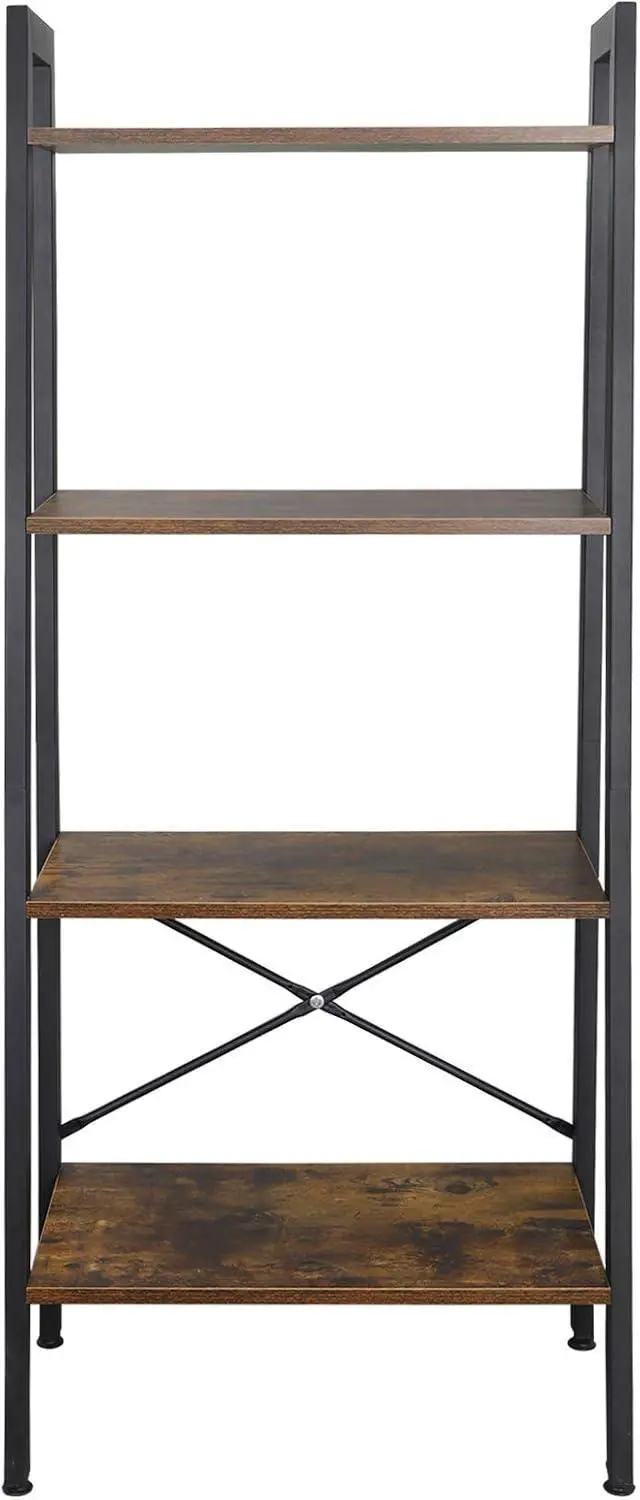 Alt view image 4 of 7 - Industrial Ladder Shelf 4-Tier Bookcase Plant Book Display Furniture Storage Rack Shelf for Living Room Home Office Bedroom (Rustic Brown)