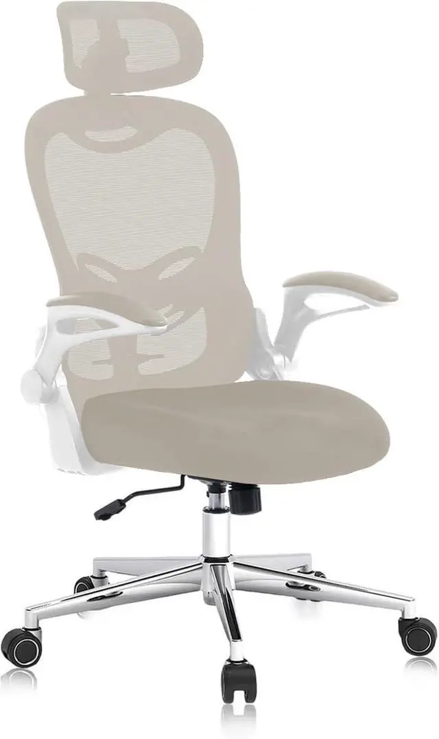 Main image of Office Chair,Home Desk Office Chair for Comfortable Home Office and Study, High Back Mesh Computer Chair with Adjustable Lumbar Support, Headrest and Armrests (Beige, 4007)