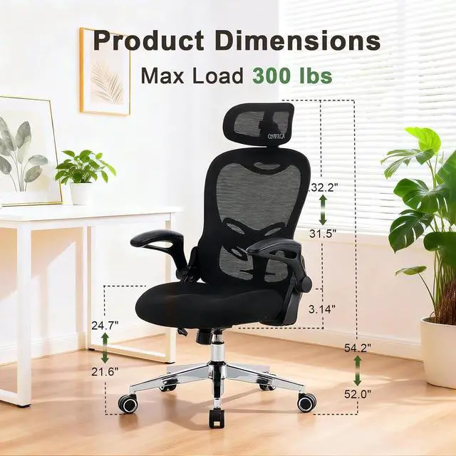 Alt view image 2 of 7 - Office Chair,Home Desk Office Chair for Comfortable Home Office and Study, High Back Mesh Computer Chair with Adjustable Lumbar Support, Headrest and Armrests (Black, 4007)