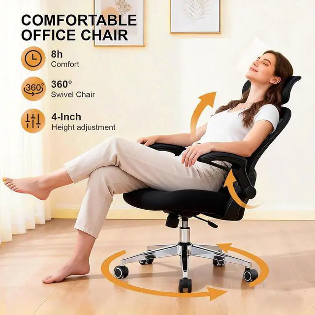 Alt view image 6 of 7 - Office Chair,Home Desk Office Chair for Comfortable Home Office and Study, High Back Mesh Computer Chair with Adjustable Lumbar Support, Headrest and Armrests (Black, 4007)