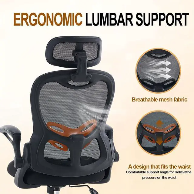 Alt view image 3 of 7 - Office Chair,Home Desk Office Chair for Comfortable Home Office and Study, High Back Mesh Computer Chair with Adjustable Lumbar Support, Headrest and Armrests (Black, 4007)