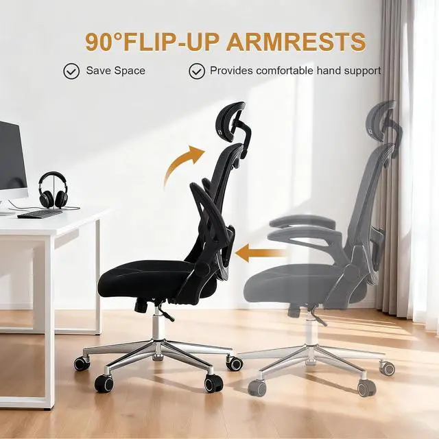 Alt view image 7 of 7 - Office Chair,Home Desk Office Chair for Comfortable Home Office and Study, High Back Mesh Computer Chair with Adjustable Lumbar Support, Headrest and Armrests (Black, 4007)