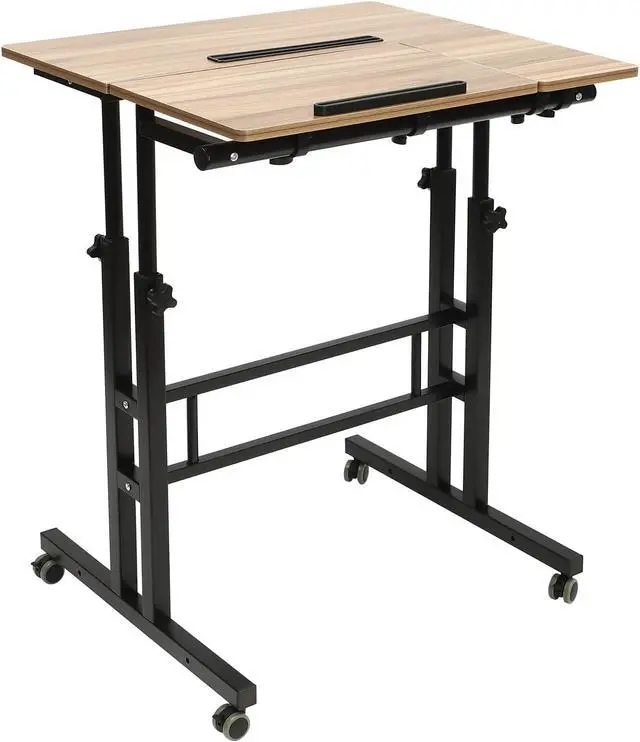 Alt view image 7 of 7 - Mobile Standing Desk,Height Adjustable Home Office Desk,Stand Up Desk with Tilting Tabletop and Wheels, Rolling Laptop Cart Sit Stand Desk