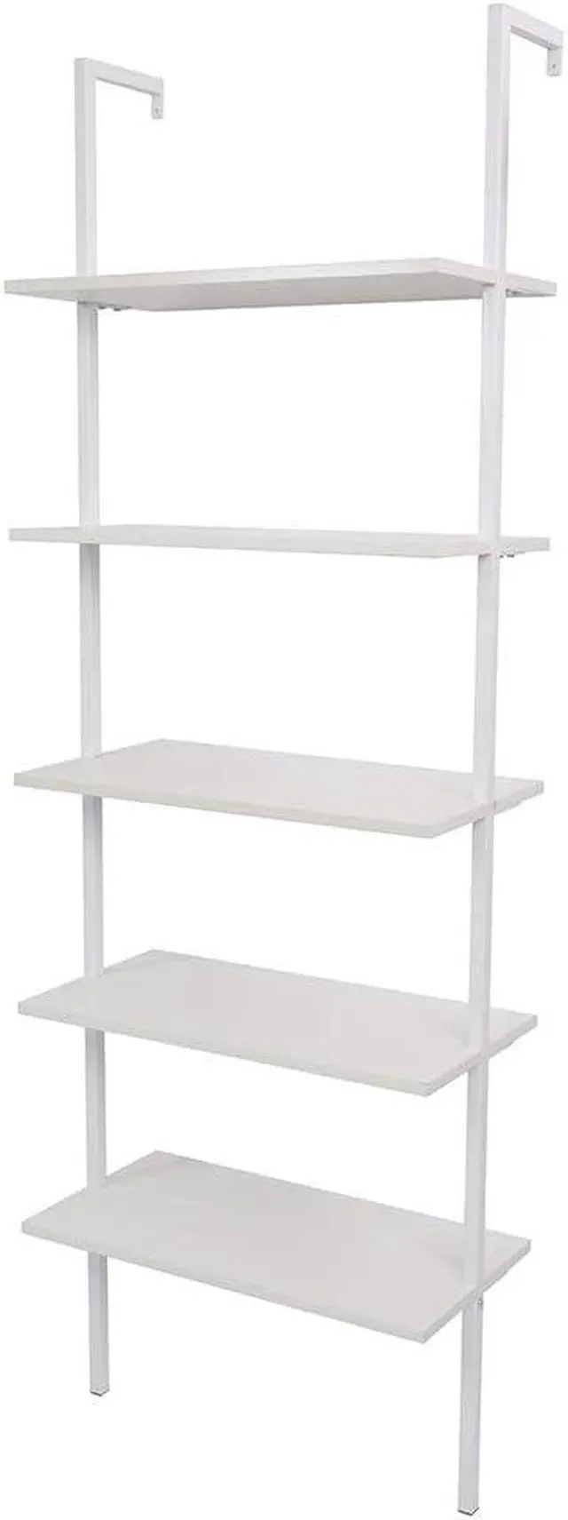 Alt view image 3 of 7 - 5-Tier White Tall Narrow Bookshelf Ladder, 5 Wooden Ladder Bookshelf Boards, Book Shelf, Stand Shelf, Wall Shelf, 23.6" L X 11.8" W X 70.9" H