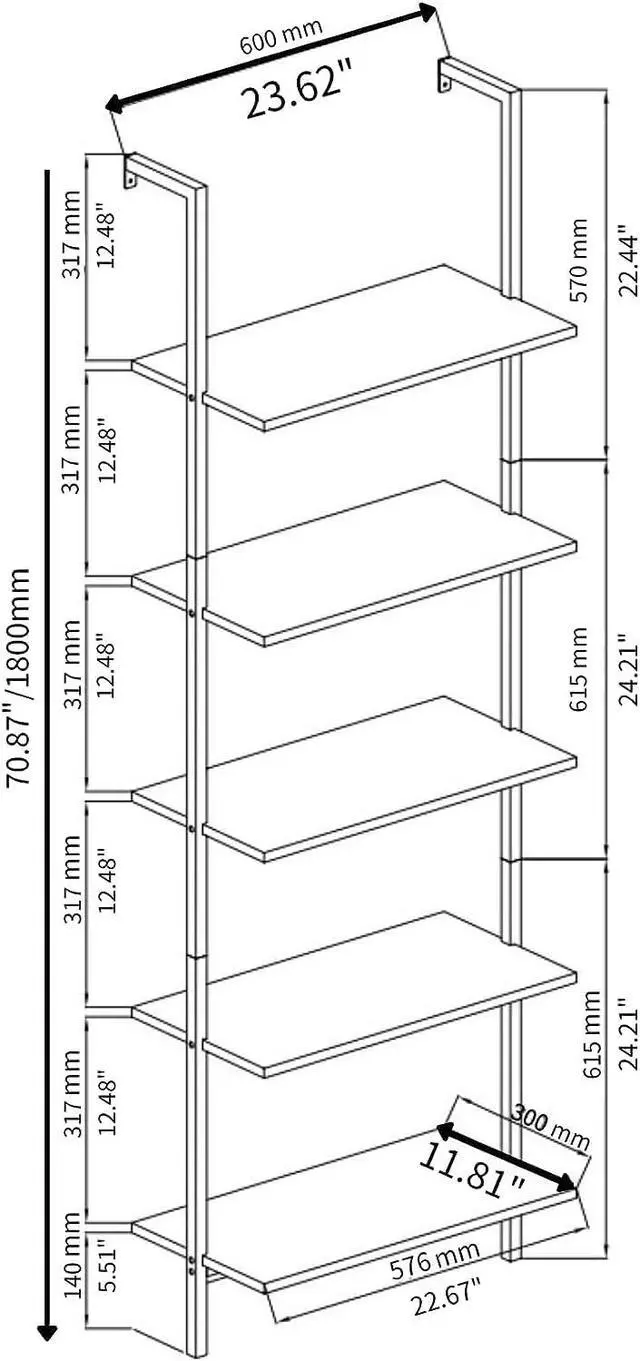 Alt view image 2 of 7 - 5-Tier White Tall Narrow Bookshelf Ladder, 5 Wooden Ladder Bookshelf Boards, Book Shelf, Stand Shelf, Wall Shelf, 23.6" L X 11.8" W X 70.9" H