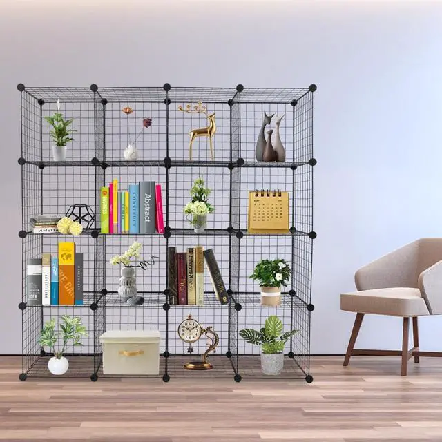 Alt view image 2 of 7 - 16-Wire Cube Organizer, Wire Storage Shelves & Bookcase, DIY Multifunctional Shelving Unit Durable Metal Grids Versatile Cubbies for Home & Office 13.8" Cubes 22lb Capacity Black