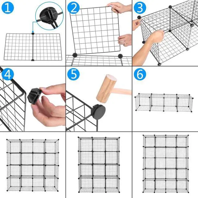 Alt view image 7 of 7 - 16-Wire Cube Organizer, Wire Storage Shelves & Bookcase, DIY Multifunctional Shelving Unit Durable Metal Grids Versatile Cubbies for Home & Office 13.8" Cubes 22lb Capacity Black