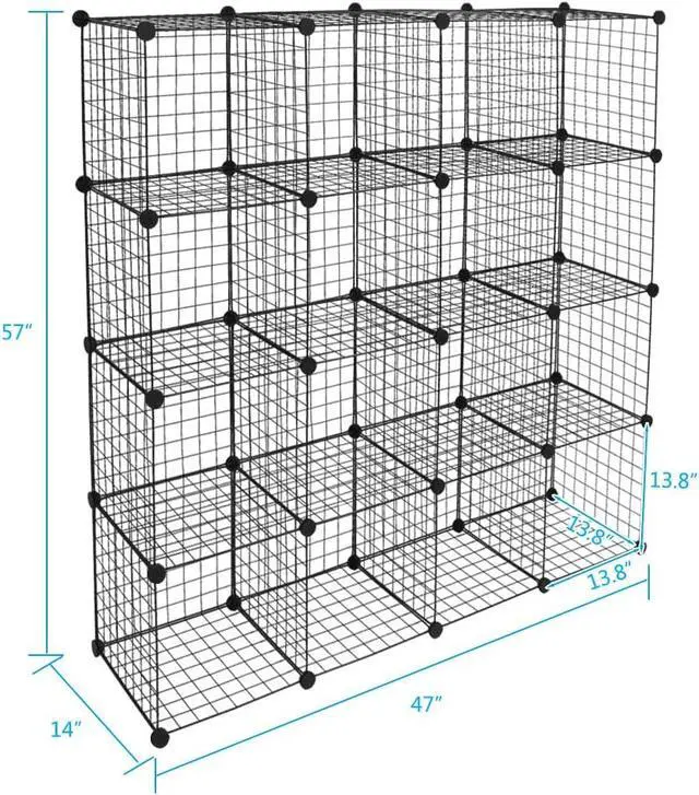 Alt view image 3 of 7 - 16-Wire Cube Organizer, Wire Storage Shelves & Bookcase, DIY Multifunctional Shelving Unit Durable Metal Grids Versatile Cubbies for Home & Office 13.8" Cubes 22lb Capacity Black