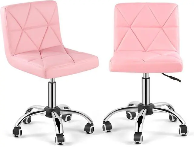 Main image of Armless Desk Chair Set of 2, Low Back Swivel Office Chair, Adjustable Task Chair with Rolling Wheels and Diamond Pattern, for Home Computer Barber, 2-Pack, Pink