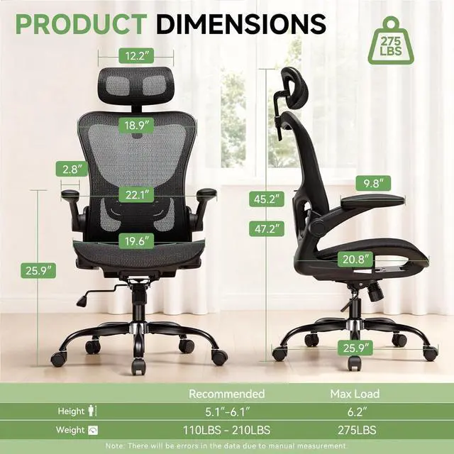 Alt view image 3 of 7 - Office Chair, Home Ergonomic Desk Chair with High Back Mesh, Mesh Office Computer Desk Chairs with Adjustable Lumbar Support, Rolling Work Swivel Task Chairs with 3D Armrests and Headrest