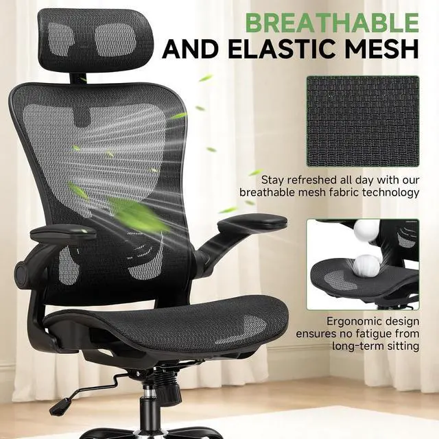 Alt view image 4 of 7 - Office Chair, Home Ergonomic Desk Chair with High Back Mesh, Mesh Office Computer Desk Chairs with Adjustable Lumbar Support, Rolling Work Swivel Task Chairs with 3D Armrests and Headrest