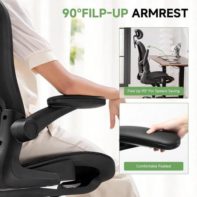 Alt view image 5 of 7 - Office Chair, Home Ergonomic Desk Chair with High Back Mesh, Mesh Office Computer Desk Chairs with Adjustable Lumbar Support, Rolling Work Swivel Task Chairs with 3D Armrests and Headrest