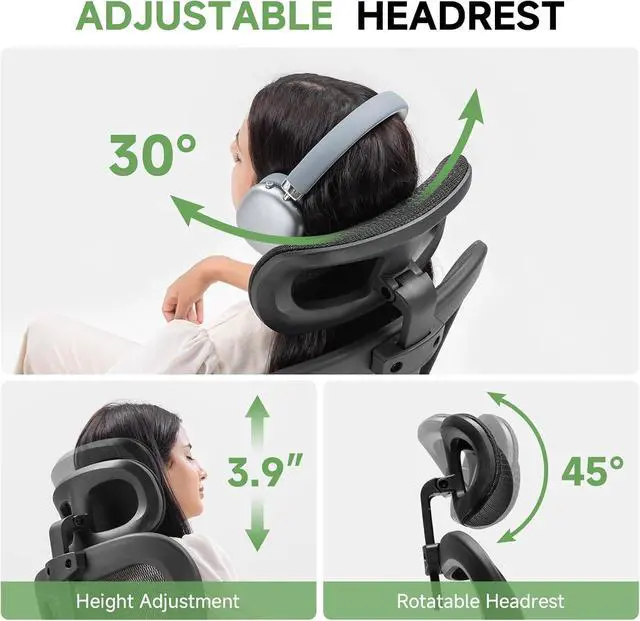 Alt view image 6 of 7 - Office Chair, Home Ergonomic Desk Chair with High Back Mesh, Mesh Office Computer Desk Chairs with Adjustable Lumbar Support, Rolling Work Swivel Task Chairs with 3D Armrests and Headrest