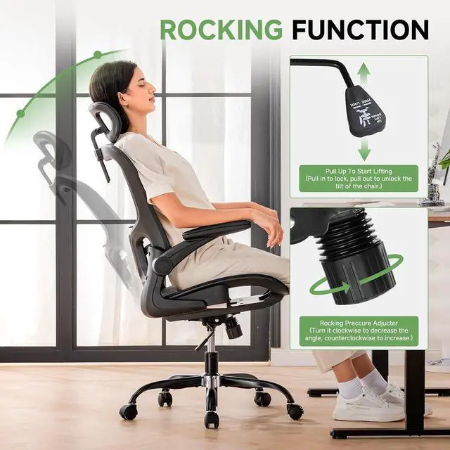Alt view image 7 of 7 - Office Chair, Home Ergonomic Desk Chair with High Back Mesh, Mesh Office Computer Desk Chairs with Adjustable Lumbar Support, Rolling Work Swivel Task Chairs with 3D Armrests and Headrest