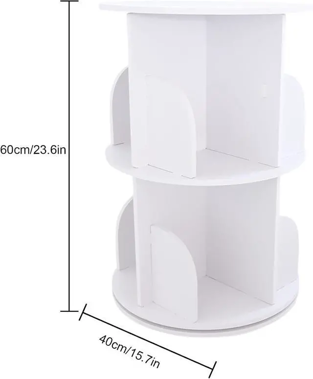 Alt view image 2 of 7 - Rotating Bookshelf, 2 Tier Rotating White Bookshelf 360 Degrees, Floor Standing Bookcase Storage Rack for Home Office Living Room Study Multi-Functional Bookshelf Organizer