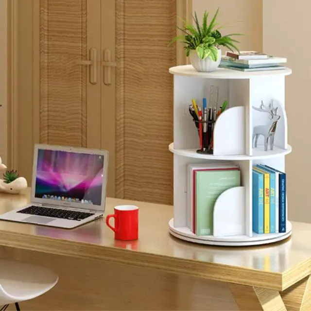 Alt view image 5 of 7 - Rotating Bookshelf, 2 Tier Rotating White Bookshelf 360 Degrees, Floor Standing Bookcase Storage Rack for Home Office Living Room Study Multi-Functional Bookshelf Organizer