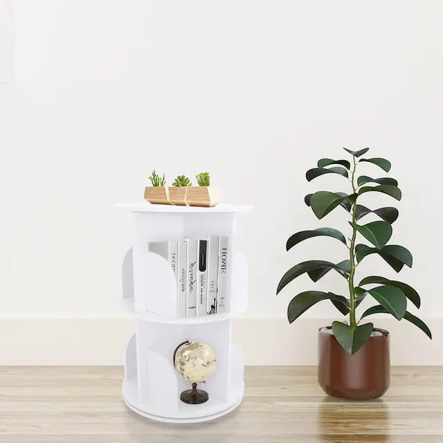 Alt view image 4 of 7 - Rotating Bookshelf, 2 Tier Rotating White Bookshelf 360 Degrees, Floor Standing Bookcase Storage Rack for Home Office Living Room Study Multi-Functional Bookshelf Organizer