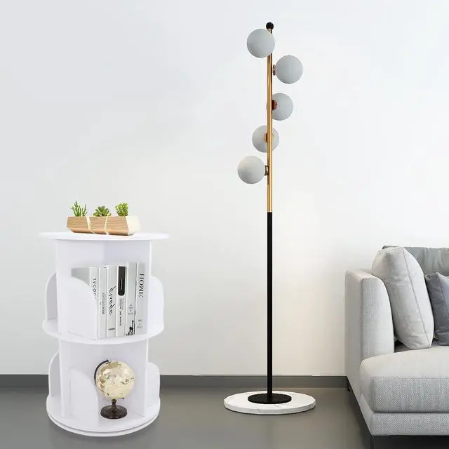 Alt view image 6 of 7 - Rotating Bookshelf, 2 Tier Rotating White Bookshelf 360 Degrees, Floor Standing Bookcase Storage Rack for Home Office Living Room Study Multi-Functional Bookshelf Organizer