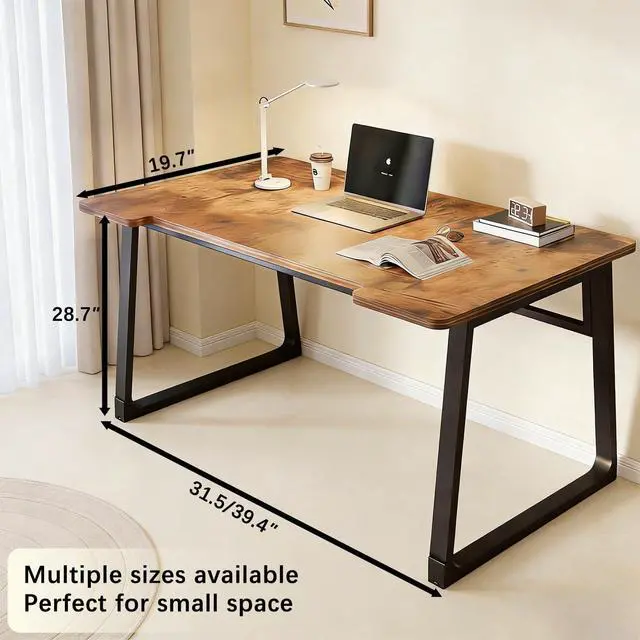 Alt view image 2 of 7 - Computer Desk 39.4 Inch Small Office Desk with Wood Top and Metal Frame, Study Writing Desk for Home, Bedroom, Gaming, U-Shaped Leg Design, Modern Simple