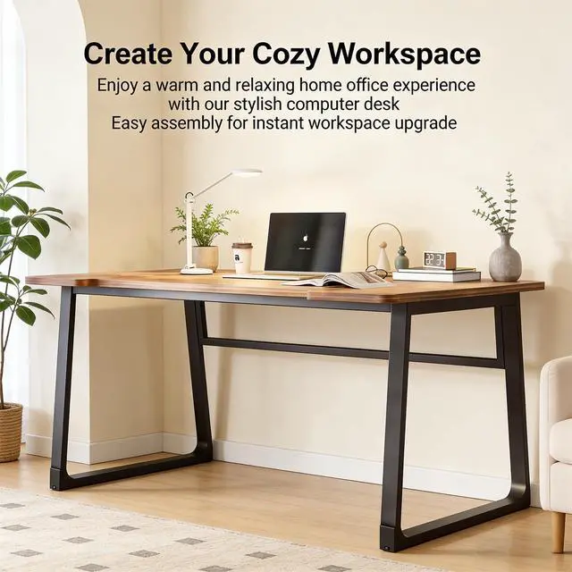 Alt view image 3 of 7 - Computer Desk 39.4 Inch Small Office Desk with Wood Top and Metal Frame, Study Writing Desk for Home, Bedroom, Gaming, U-Shaped Leg Design, Modern Simple