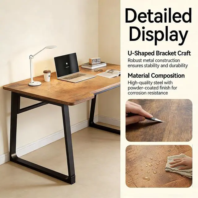 Alt view image 4 of 7 - Computer Desk 39.4 Inch Small Office Desk with Wood Top and Metal Frame, Study Writing Desk for Home, Bedroom, Gaming, U-Shaped Leg Design, Modern Simple