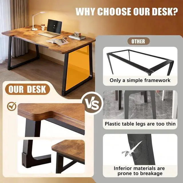 Alt view image 6 of 7 - Computer Desk 39.4 Inch Small Office Desk with Wood Top and Metal Frame, Study Writing Desk for Home, Bedroom, Gaming, U-Shaped Leg Design, Modern Simple