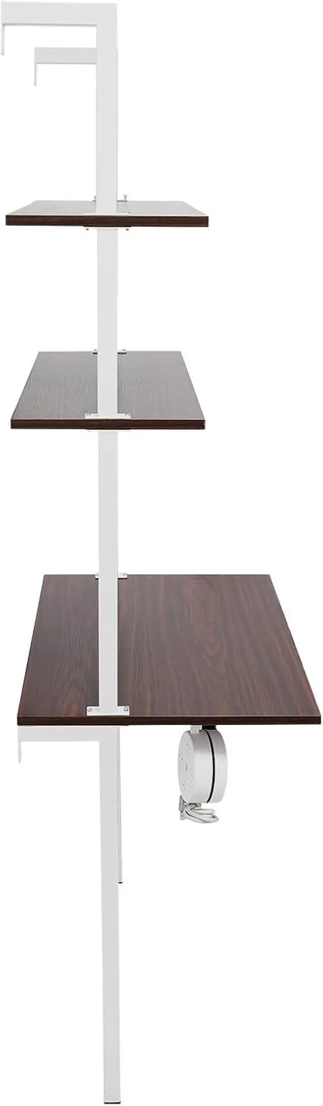 Alt view image 4 of 7 - Laptop Desk With Shelves, 2-Shelf Wall Mount With Power Strip, Modern Computer Writing Table for Work Platform, Ladder Design, Industrial Style (Brown, White, 30" x 20" x 72.5")