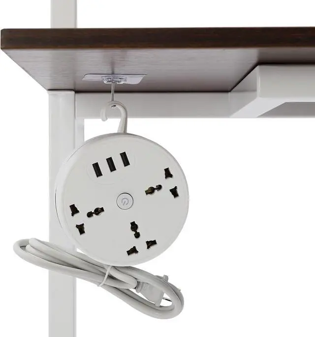 Alt view image 6 of 7 - Laptop Desk With Shelves, 2-Shelf Wall Mount With Power Strip, Modern Computer Writing Table for Work Platform, Ladder Design, Industrial Style (Brown, White, 30" x 20" x 72.5")