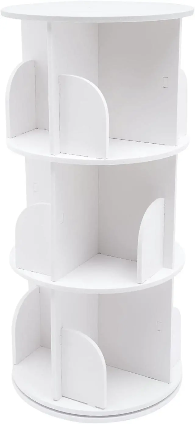 Alt view image 4 of 7 - 3 Tier 360° Revolving PVC Bookcase,12 Compartments Stackable Bookshelf Organizer, Floor Standing Bookcase Storage Rack Display Cabinet for Office Home Living Room Study(White)