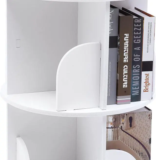 Alt view image 5 of 7 - 3 Tier 360° Revolving PVC Bookcase,12 Compartments Stackable Bookshelf Organizer, Floor Standing Bookcase Storage Rack Display Cabinet for Office Home Living Room Study(White)
