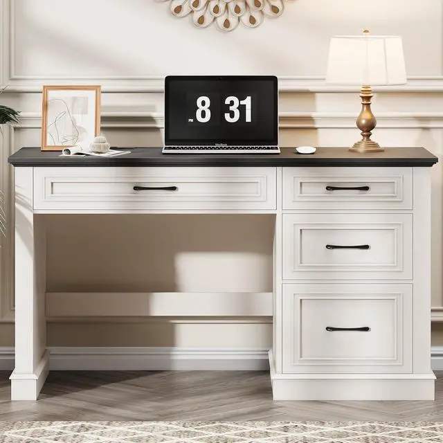 Alt view image 7 of 7 - Farmhouse 47" Executive Desk, Computer Desk with Drawers and File Drawer, Workstation Computer Desk with Charging Station for Home Office, Study,Black