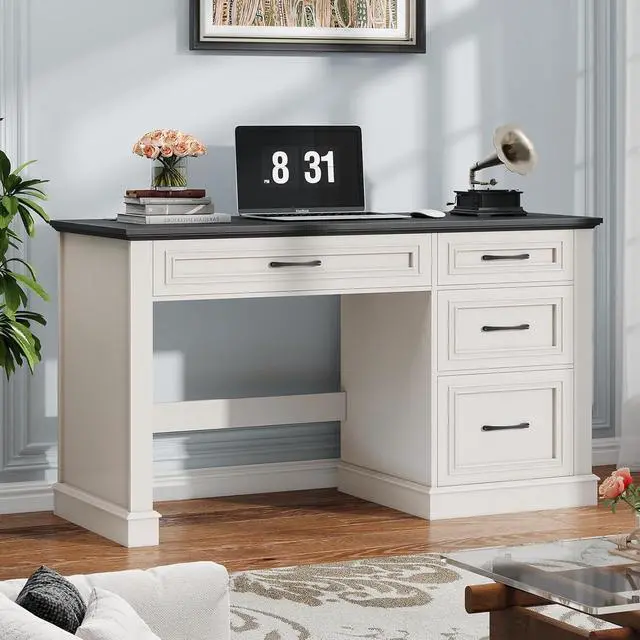 Alt view image 6 of 7 - Farmhouse 47" Executive Desk, Computer Desk with Drawers and File Drawer, Workstation Computer Desk with Charging Station for Home Office, Study,Black